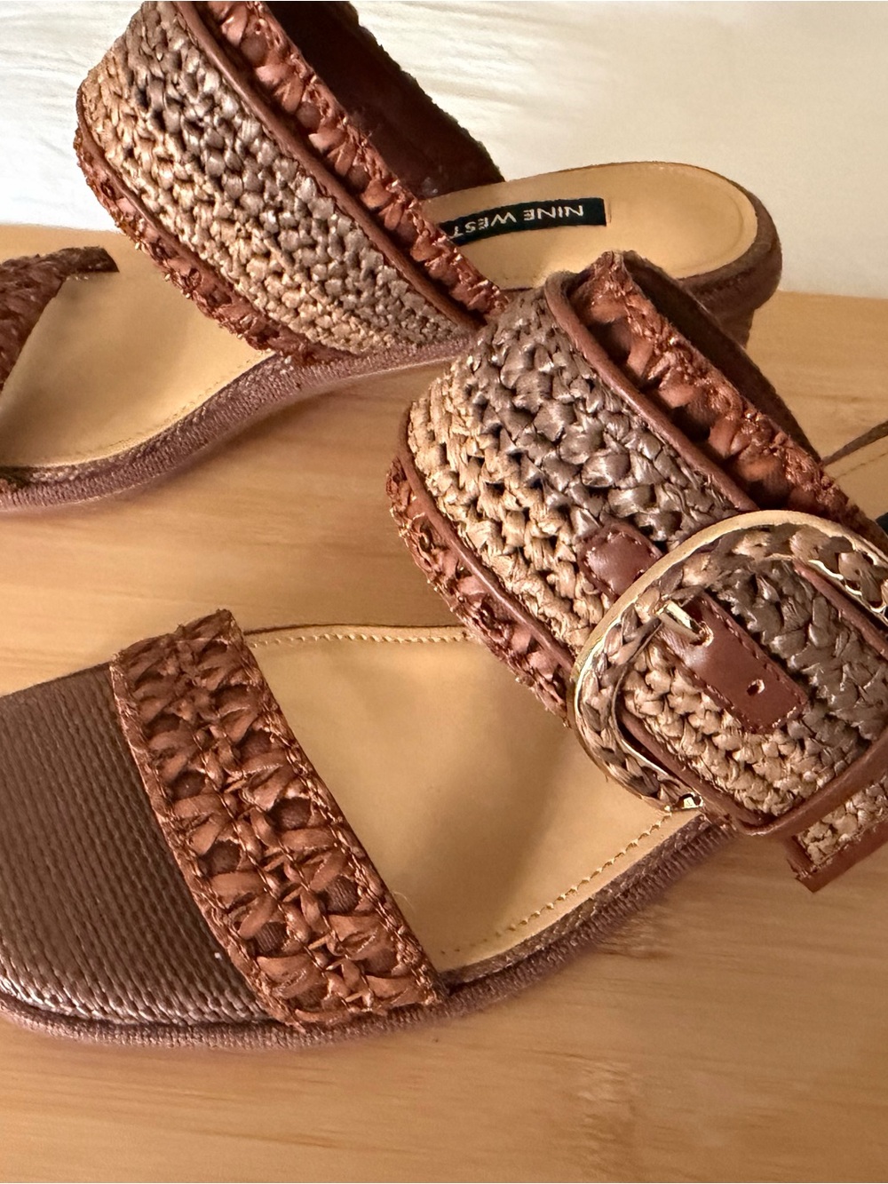 Nine West Brown Braided Buckle Slide Mules